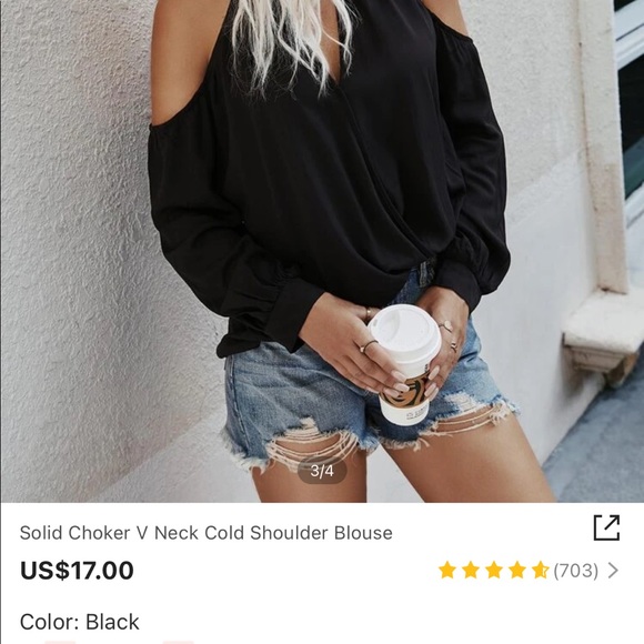 Shein solid choker V-neck shoulder blouse - Picture 4 of 4